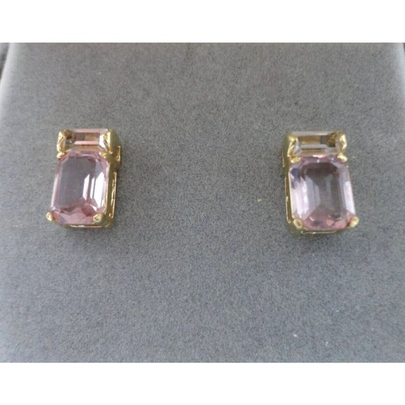 Vintage Lady Grace Pierced Earrings Gold Toned w/Austrian Lilac & Clear Crystals - Picture 2 of 8